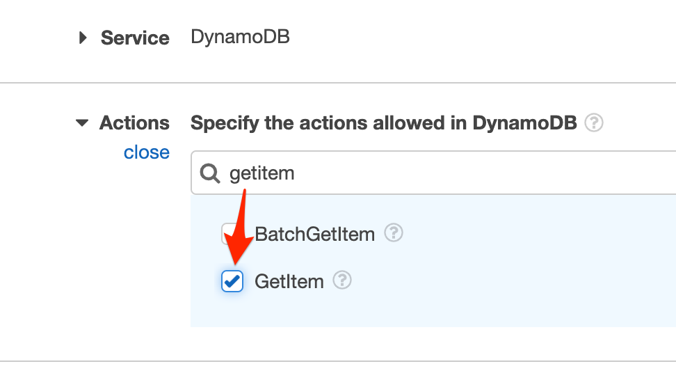 Select action (getItem)