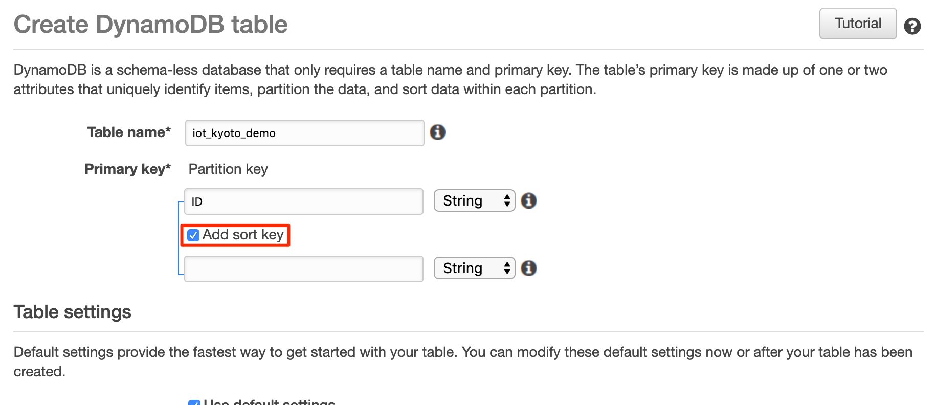 Add sort key