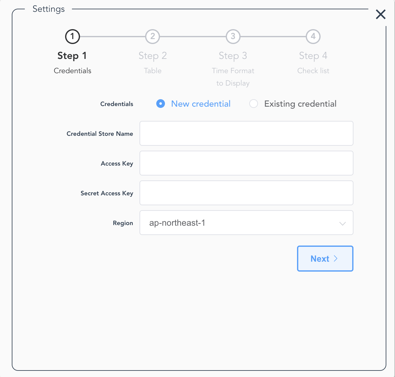 new credential setting