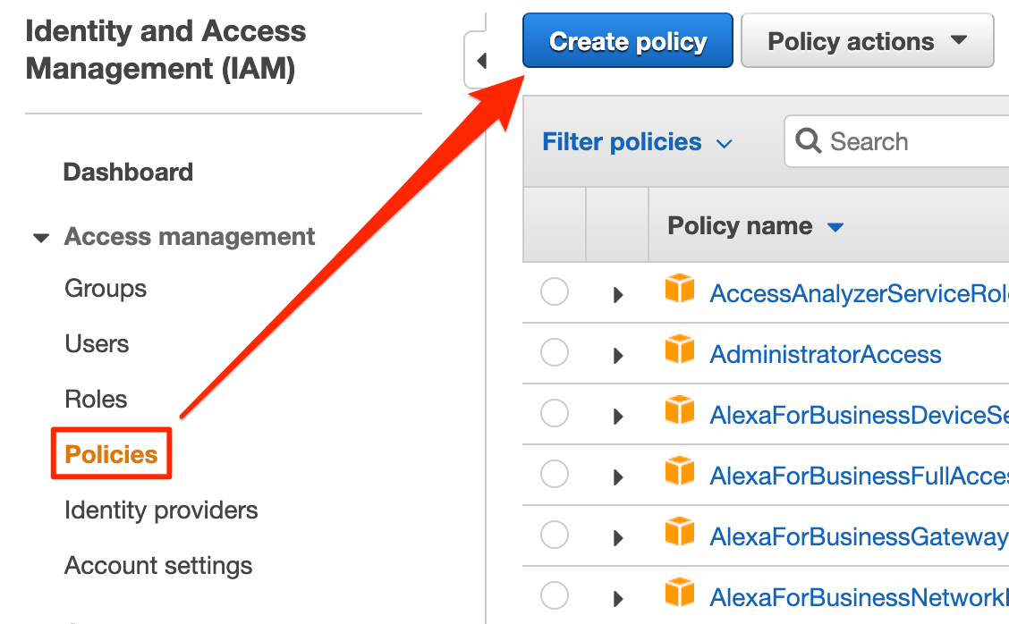 Policy creation screen