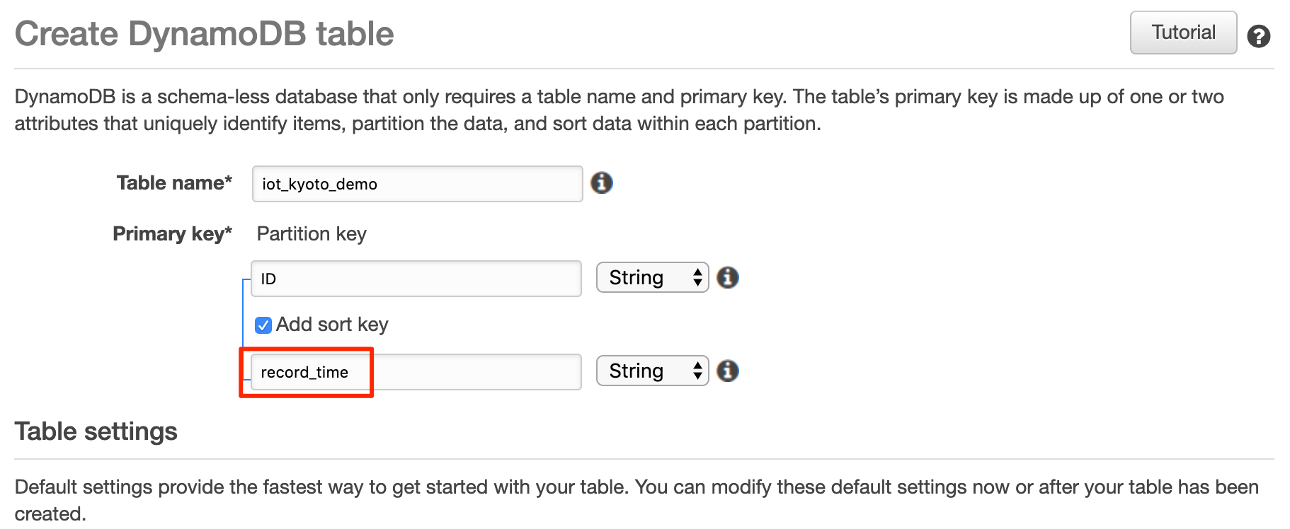 Sort key setting
